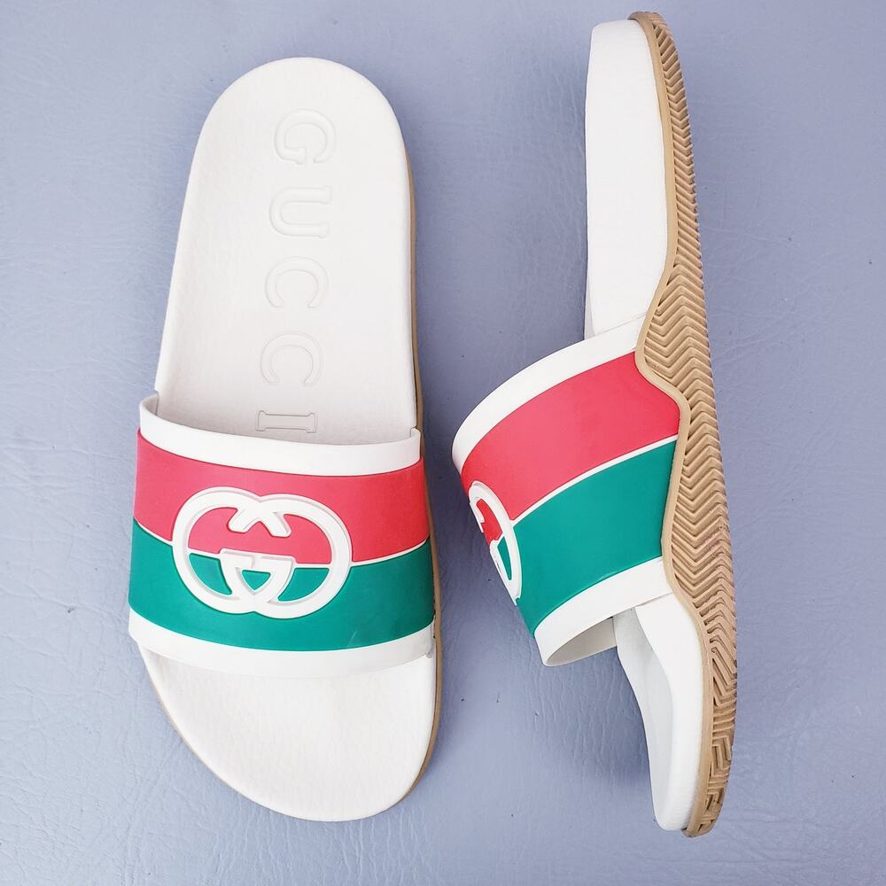 Gucci GG Interlocking Logo Rubber Sandals Slides Slip Ons Shoes Sz US10 655265